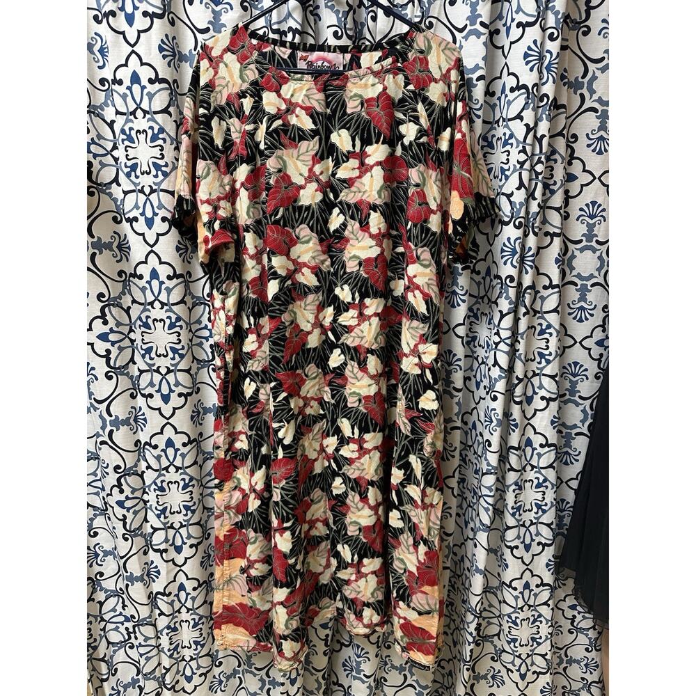 Rainbow Jo Hawaiian Print Dress Women’s 2XL Maxi Short Sleeve Natural Fibers